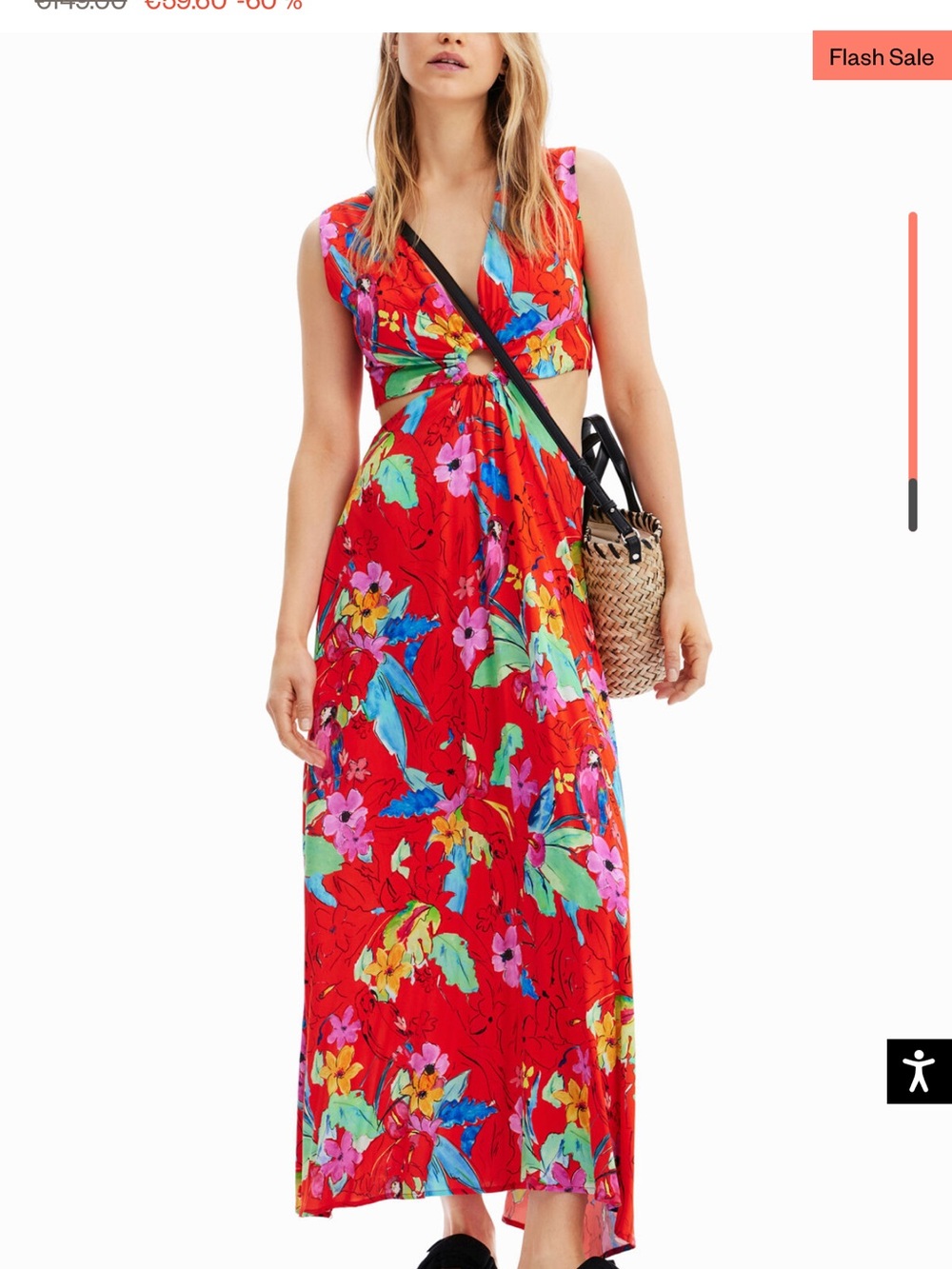 Desigual Red Tropical Cutout Maxi Dress with Multicolor Floral Print - Picture 4 of 5